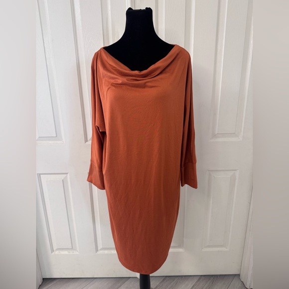 Culture Code Dolman Sleeve Mini Dress Sz XL Pumpkinspicy Orange Cowl Neck Party - Picture 2 of 7
